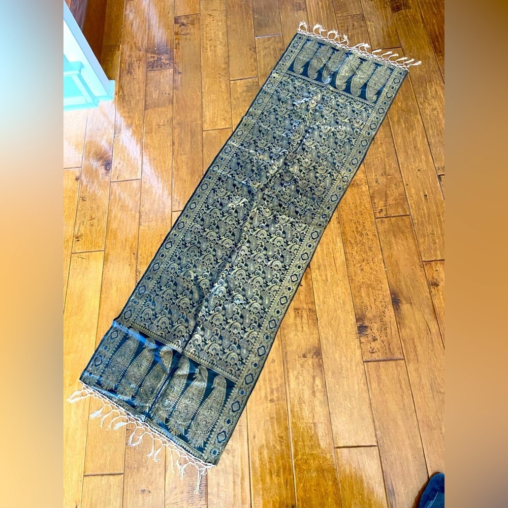 Beautiful Bangalore | Silk and Sarees | Vintage | Runner | 72”x21” | Black/Gold